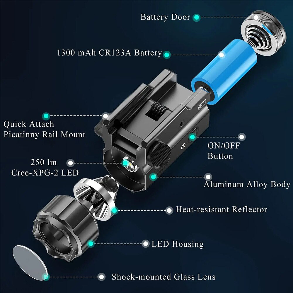 Black aluminum 400 lumens tactical flashlight with LED bulb for airsoft and hunting rifles — view 5