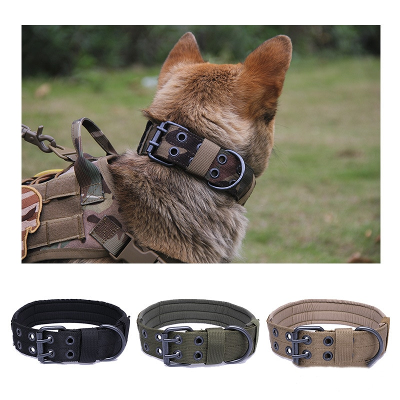 Durable tactical dog collar and leash set in heavy duty nylon with secure metal double buckle — view 4