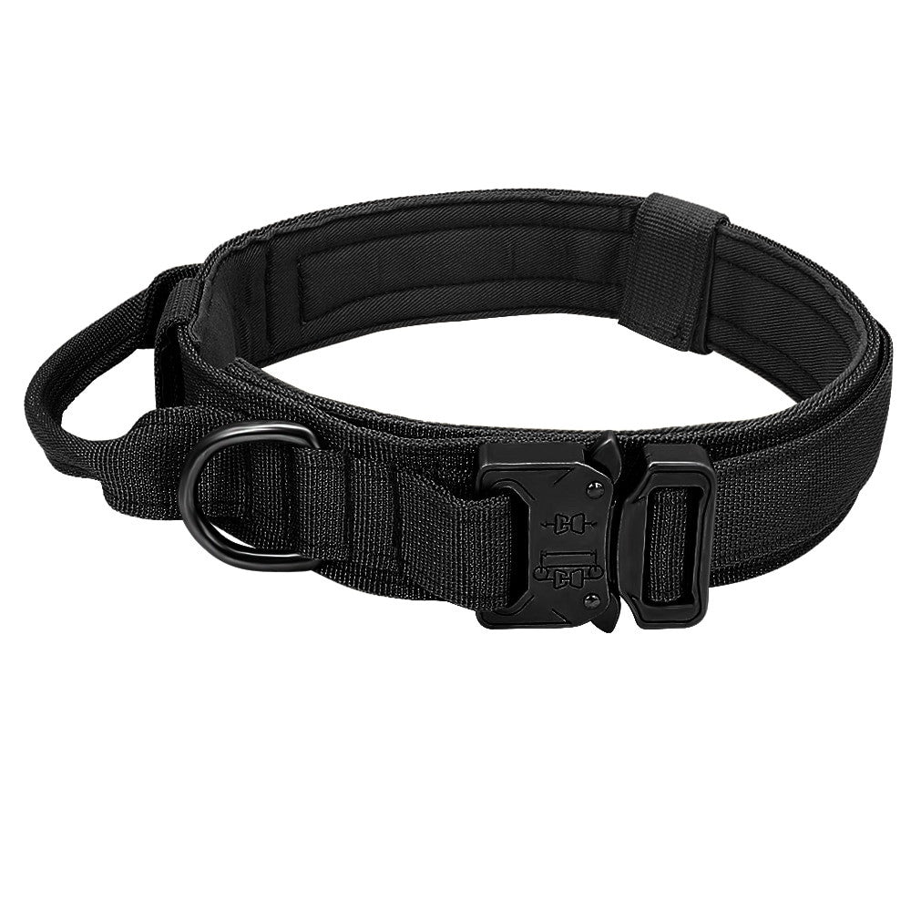 Tactical dog collar in camouflage made of heavy-duty nylon with a built-in control handle — view 6