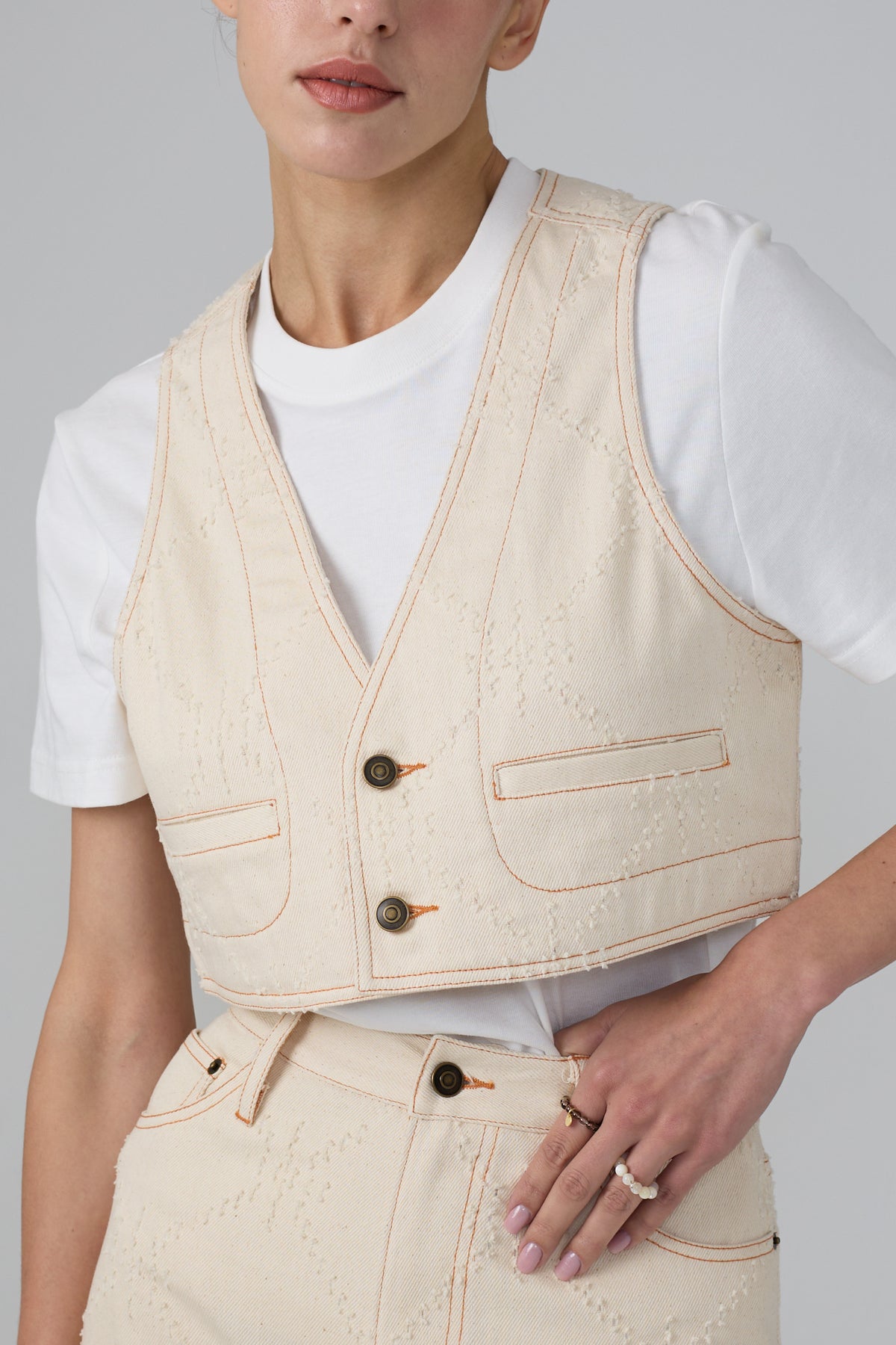 Art of Mending Texture Ecru Denim Vest-2