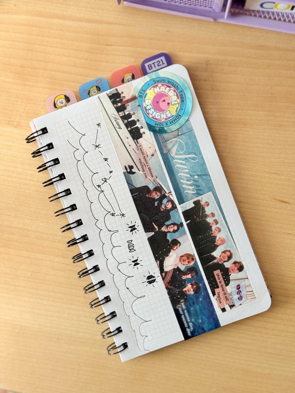Roll of ocean inspired BTS SWIM washi tape for journaling and photocard decorating, 30mm wide — view 2