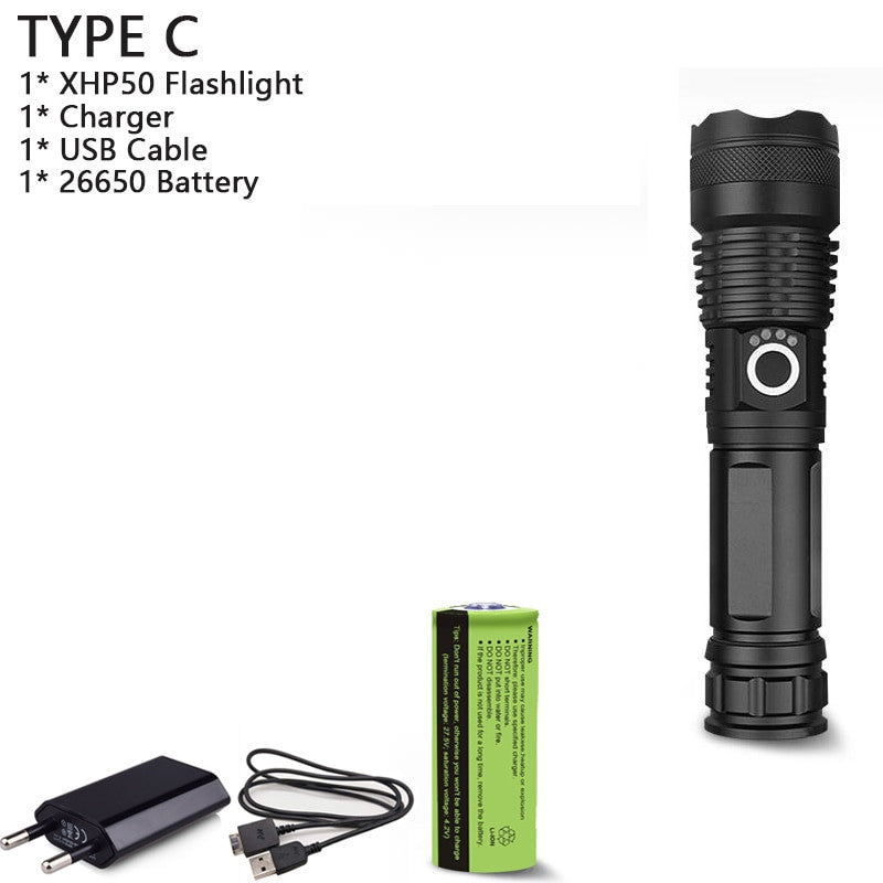 Black aluminum alloy tactical LED flashlight with zoomable lens and waterproof exterior — view 9