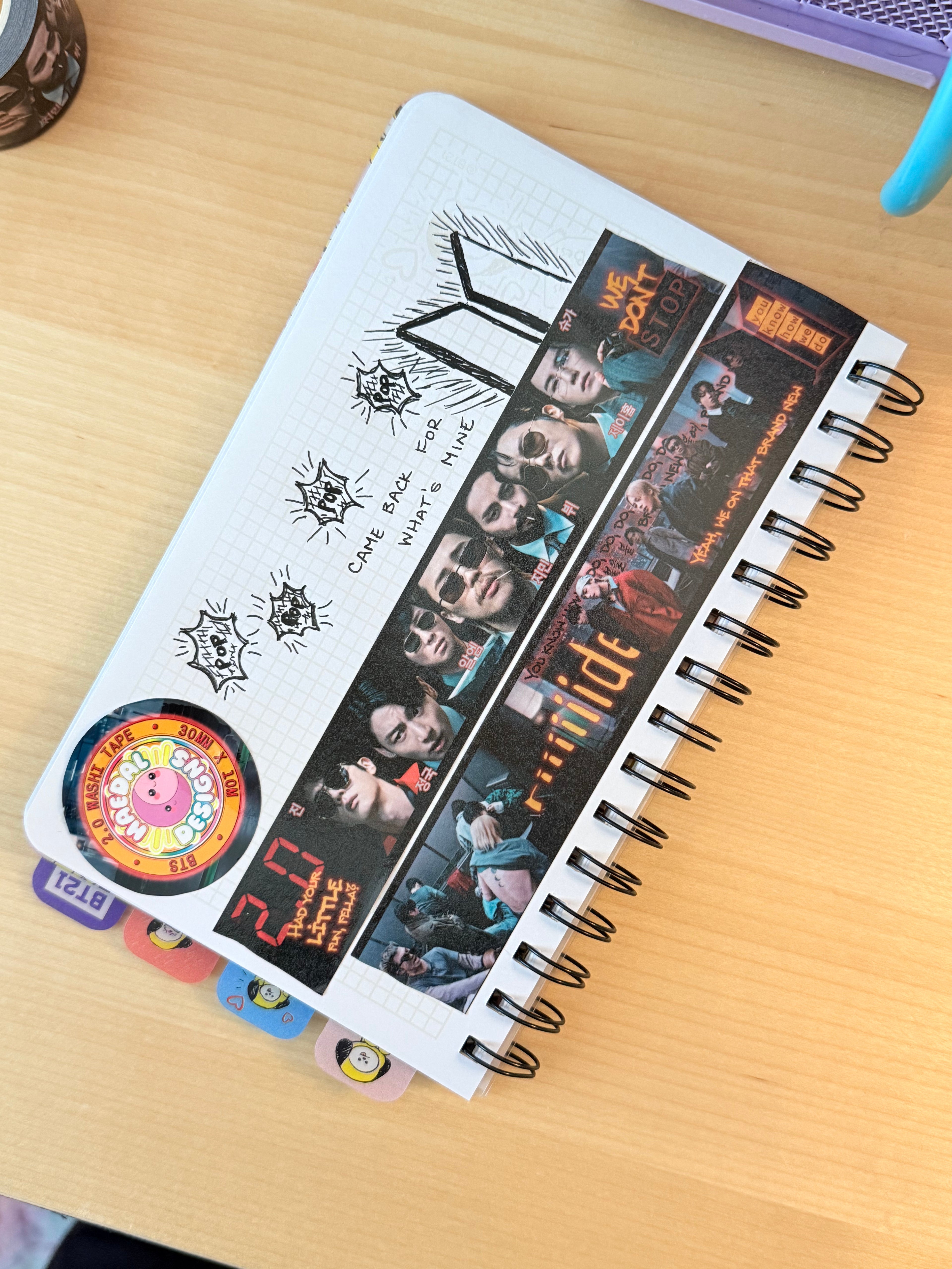 BTS 2.0 Washi Tape roll featuring a wide 30mm dark cinematic design for K-pop journaling — view 6