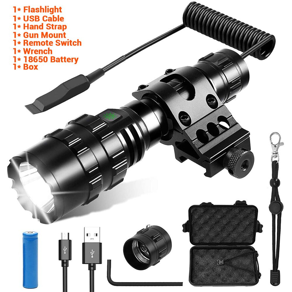 Black 1600 lumen tactical LED flashlight with waterproof casing for outdoor airsoft and survival — view 13