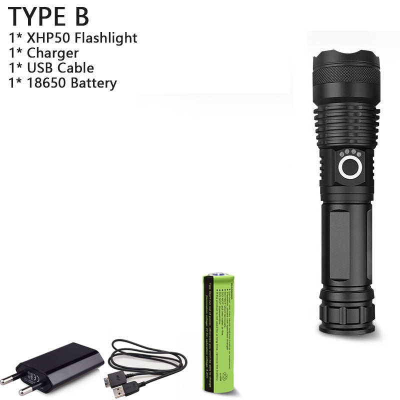 Black aluminum alloy tactical LED flashlight with zoomable lens and waterproof exterior — view 8