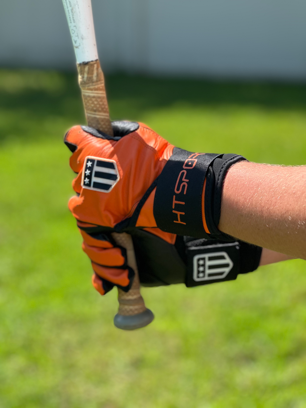 Long cuff batting glove in orange and black full leather for superior wrist support — view 6