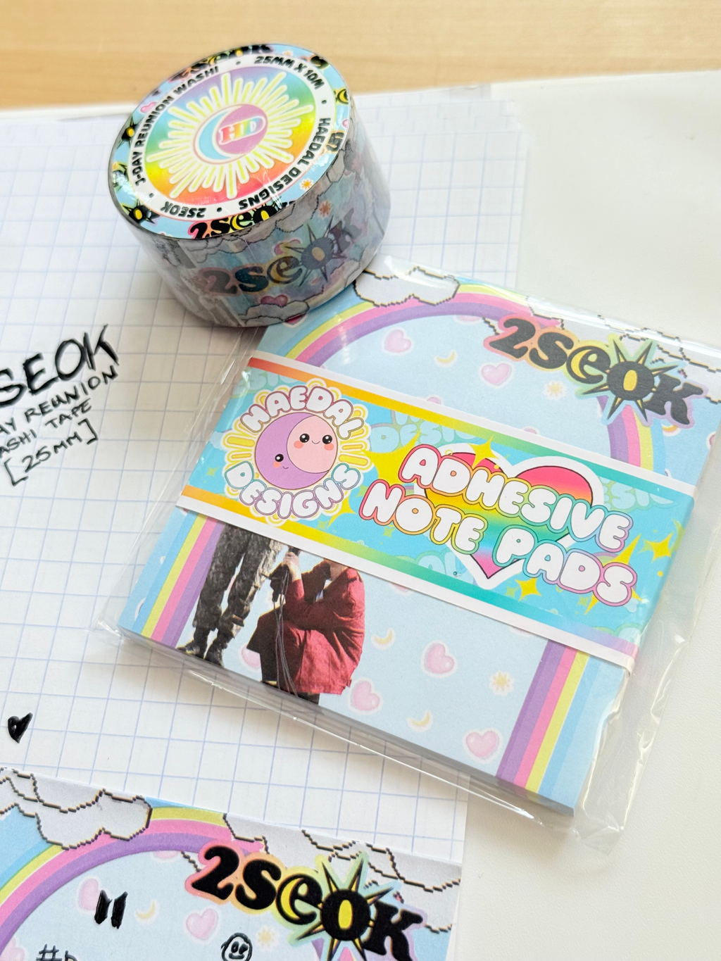 2Seok J-Day Reunion adhesive sticky notes featuring light blue BTS design with rainbows and clouds — view 3