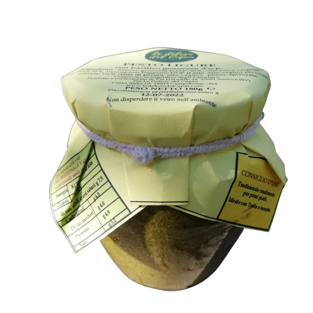 Ligurian Pesto 180g glass jar featuring fresh Genoese basil and premium Italian cheeses. — view 2