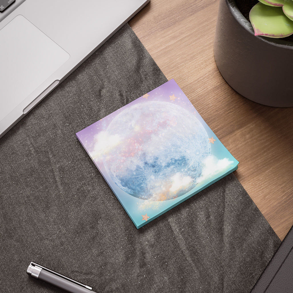 Moonlight Shimmer Sticky Notes featuring a dreamy pastel sky, moon, and fluffy clouds design. — view 3