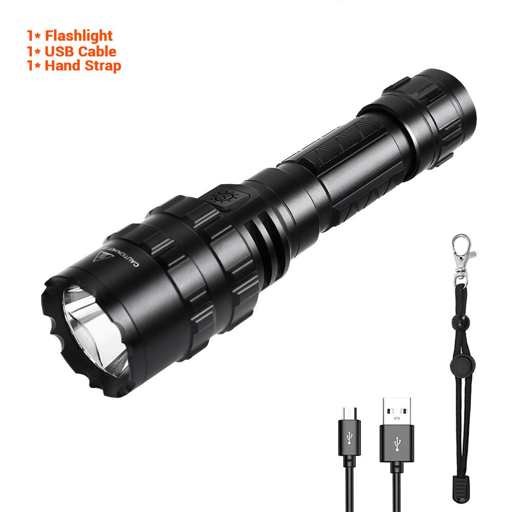 Black 1600 lumen tactical LED flashlight with waterproof casing for outdoor airsoft and survival — view 7