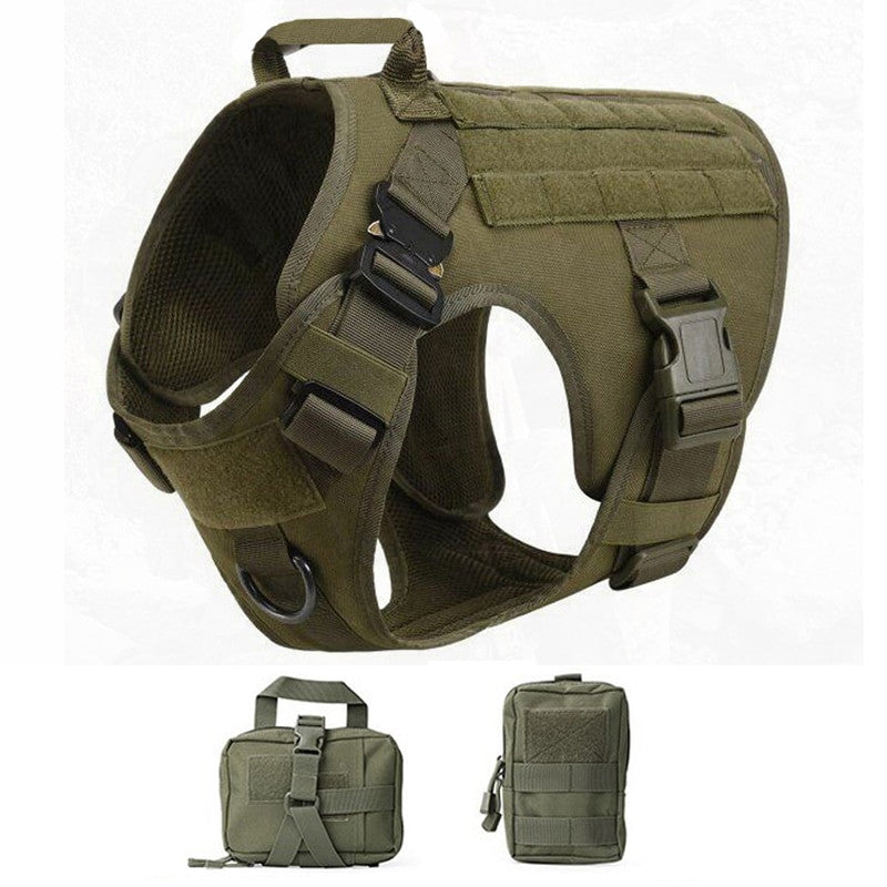 Military tactical dog harness in heavy-duty nylon featuring adjustable straps and a padded vest design — view 21