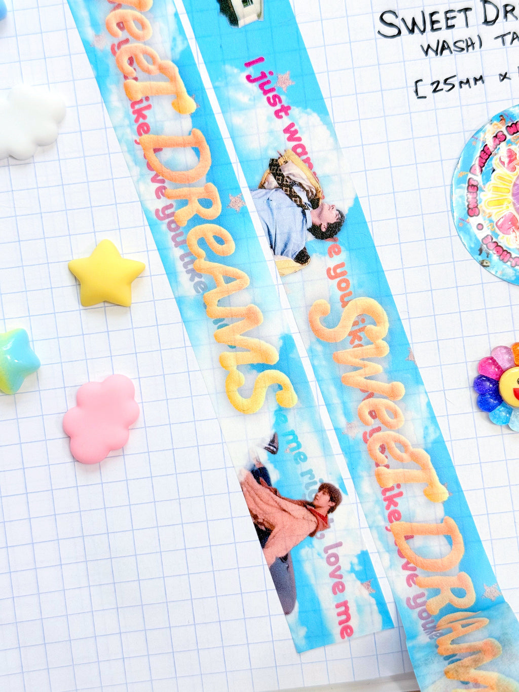 Sweet Dreams 25mm washi tape roll featuring dreamy cloud designs and aesthetic lyrics — view 6