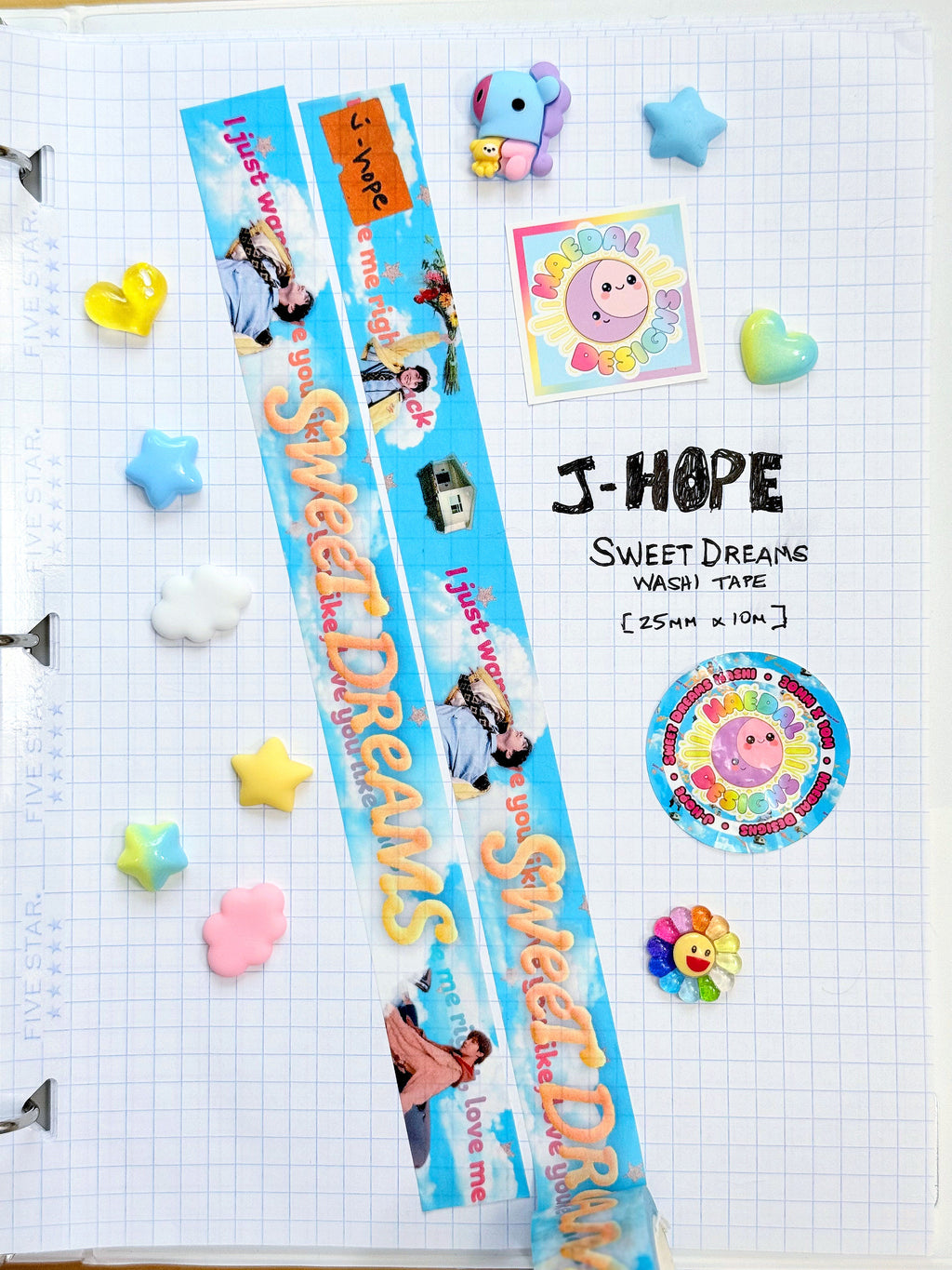 Sweet Dreams 25mm washi tape roll featuring dreamy cloud designs and aesthetic lyrics — view 3
