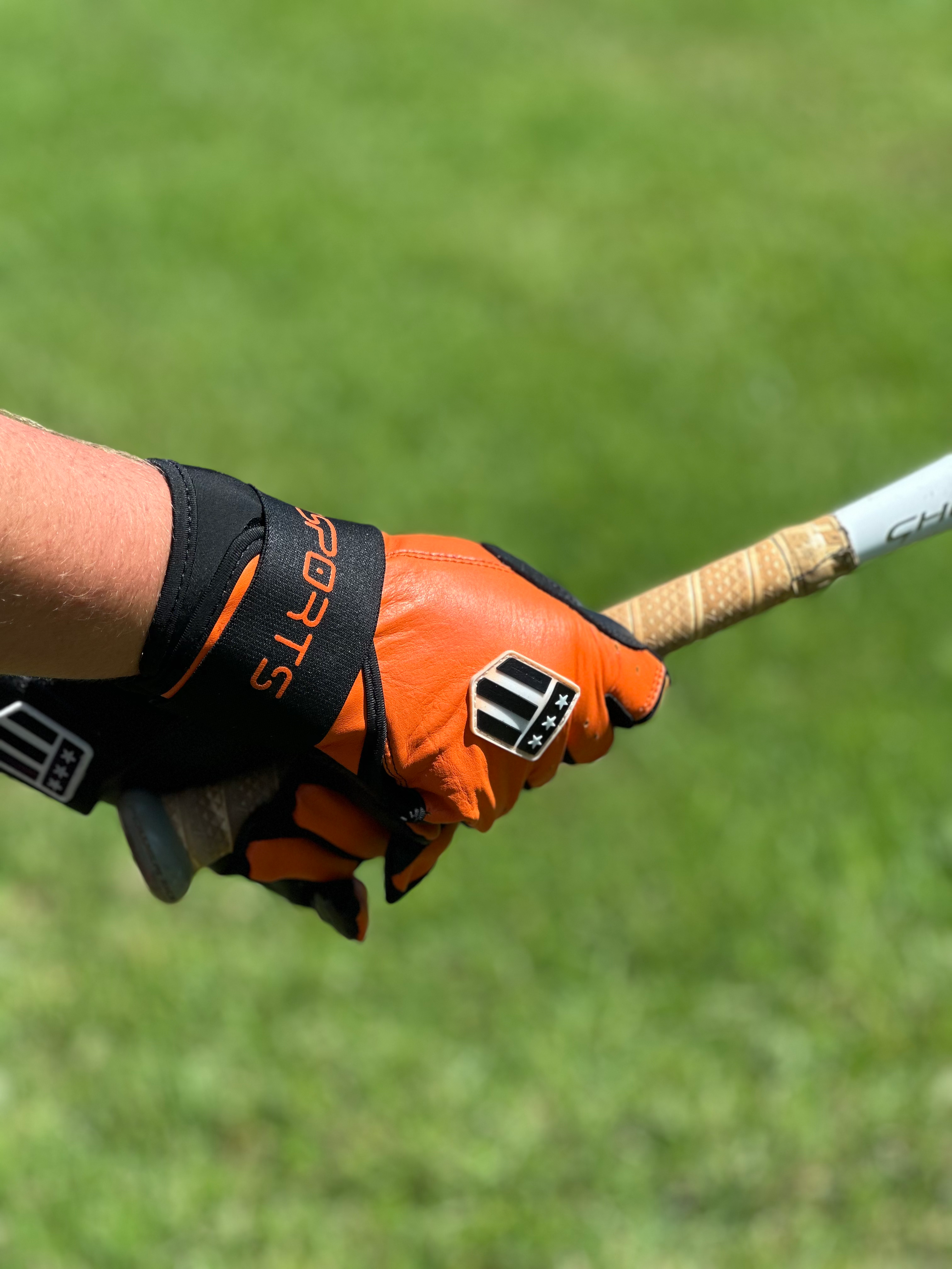 Long cuff batting glove in orange and black full leather for superior wrist support — view 5