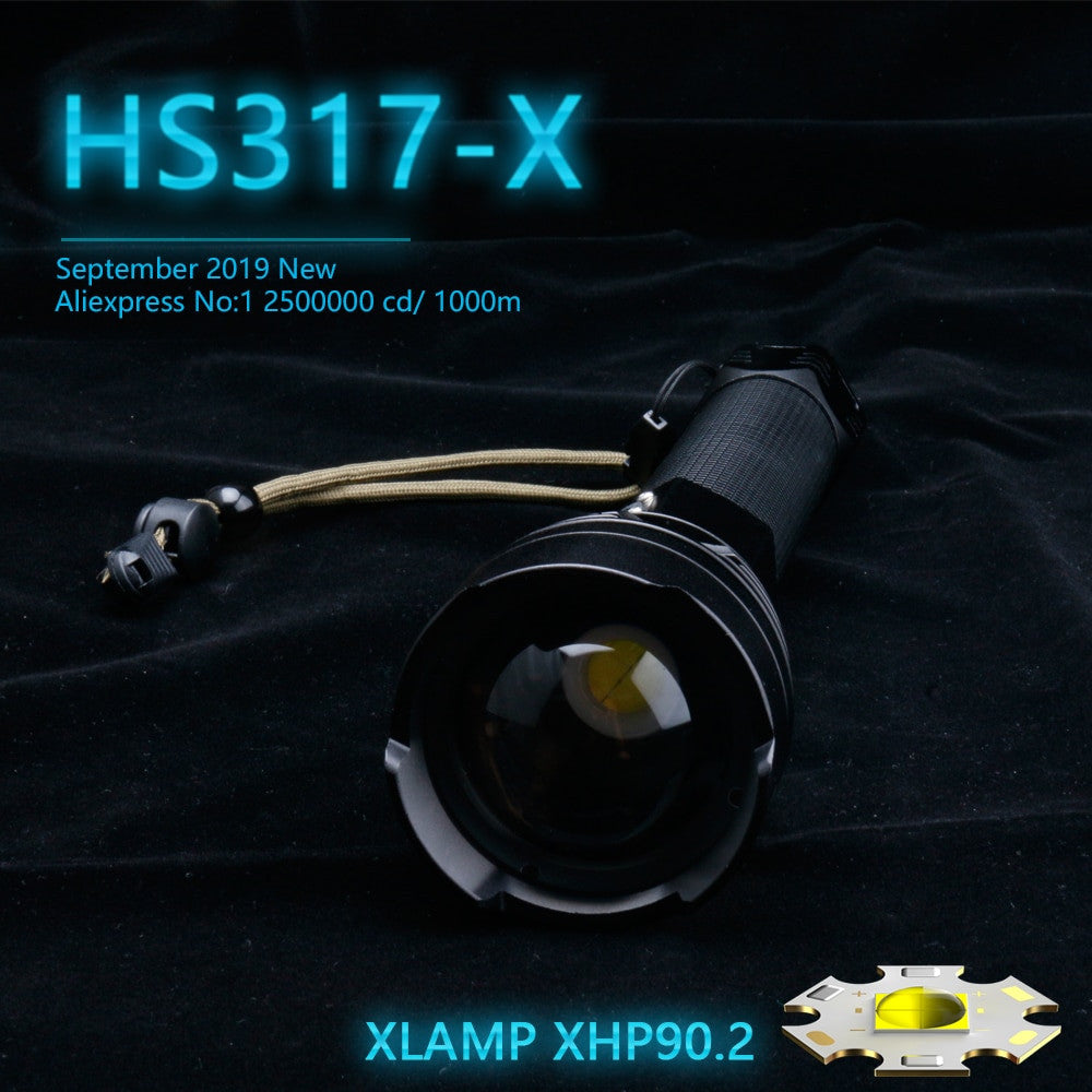 Black aluminum alloy tactical LED flashlight with zoomable lens and waterproof exterior — view 3