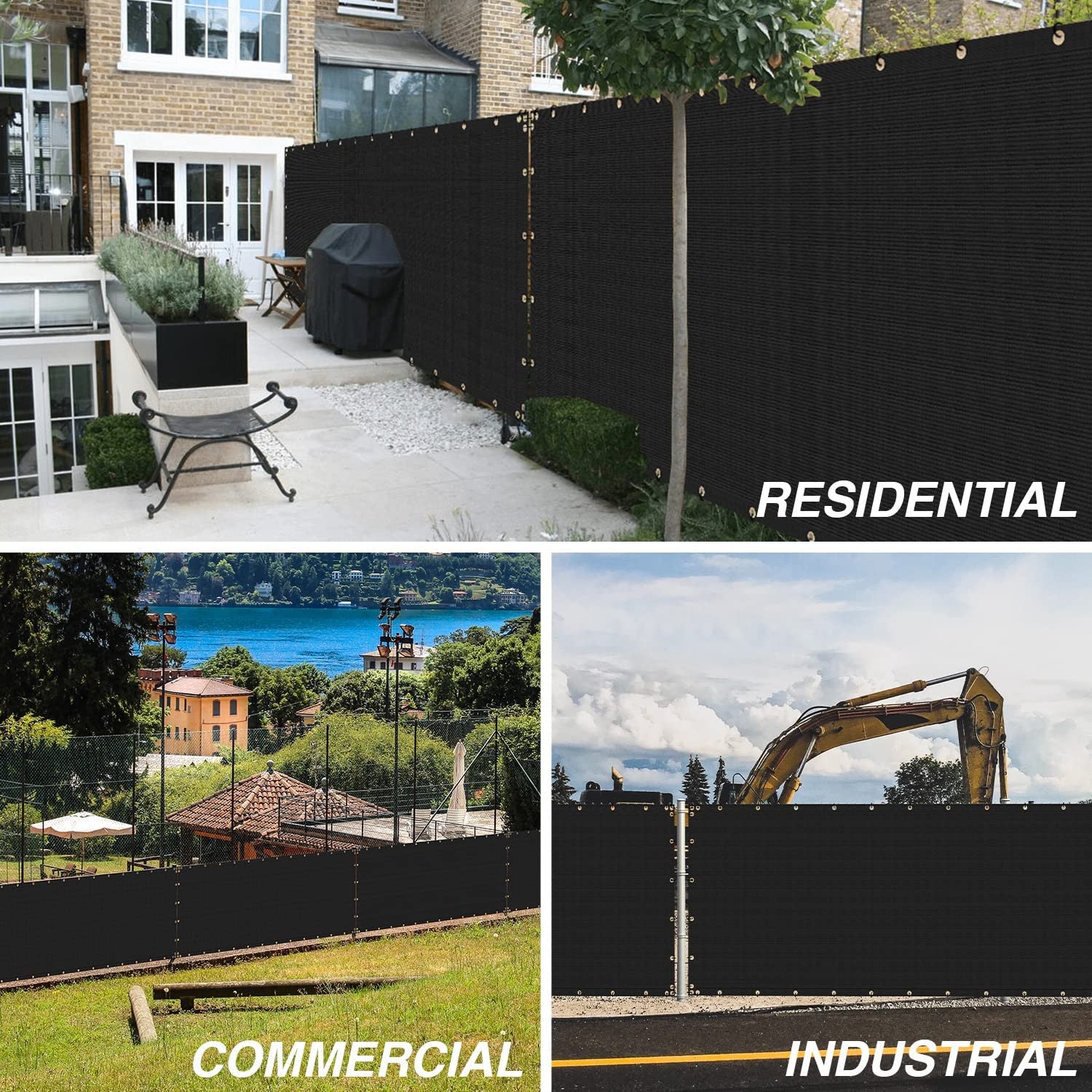 Black privacy screening mesh made of high-density polyethylene for outdoor garden fencing and patio seclusion — view 3