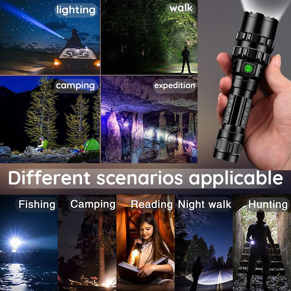 Black 1600 lumen tactical LED flashlight with waterproof casing for outdoor airsoft and survival — view 6