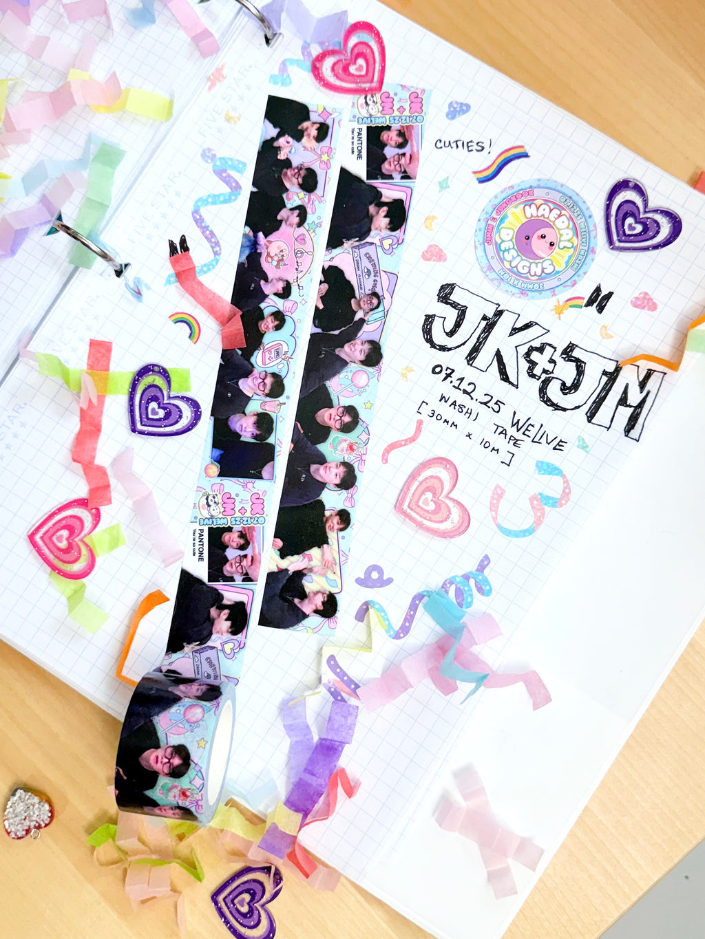 JK and JM 30mm washi tape roll featuring pastel candycore doodles and kawaii aesthetic prints — view 6