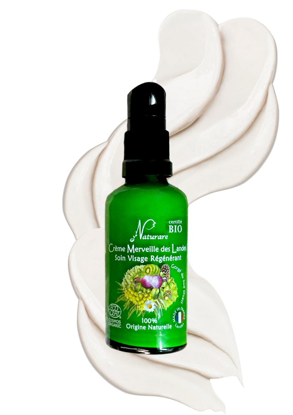 Organic Merveille des Landes anti-aging face cream jar with natural botanical ingredients.