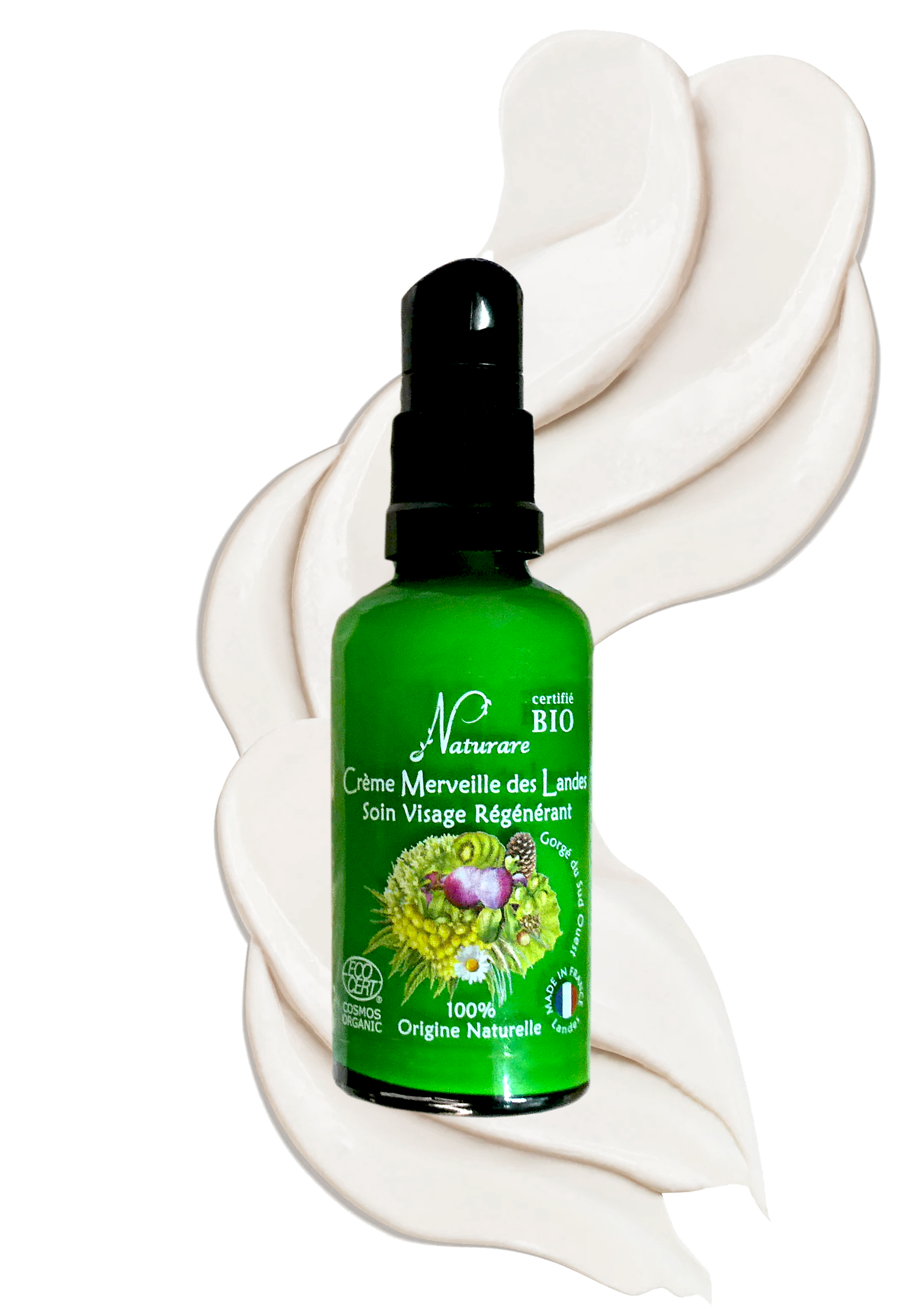 Organic Merveille des Landes anti-aging face cream jar with natural botanical ingredients.