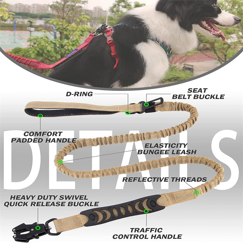 4 in 1 shock absorbing dog leash made of durable nylon with reflective stitching — view 3