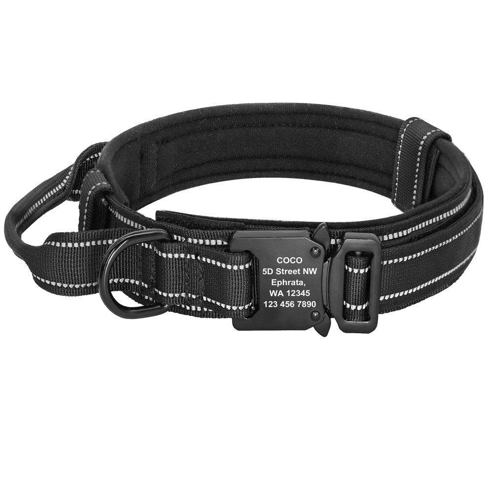 Personalized military tactical dog collar made of durable padded nylon with a quick control handle — view 7
