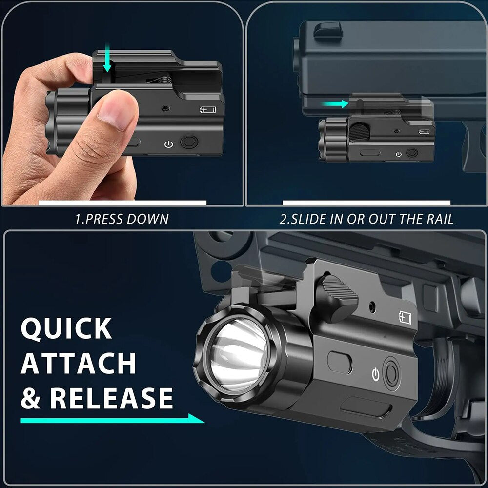 Black aluminum 400 lumens tactical flashlight with LED bulb for airsoft and hunting rifles — view 2