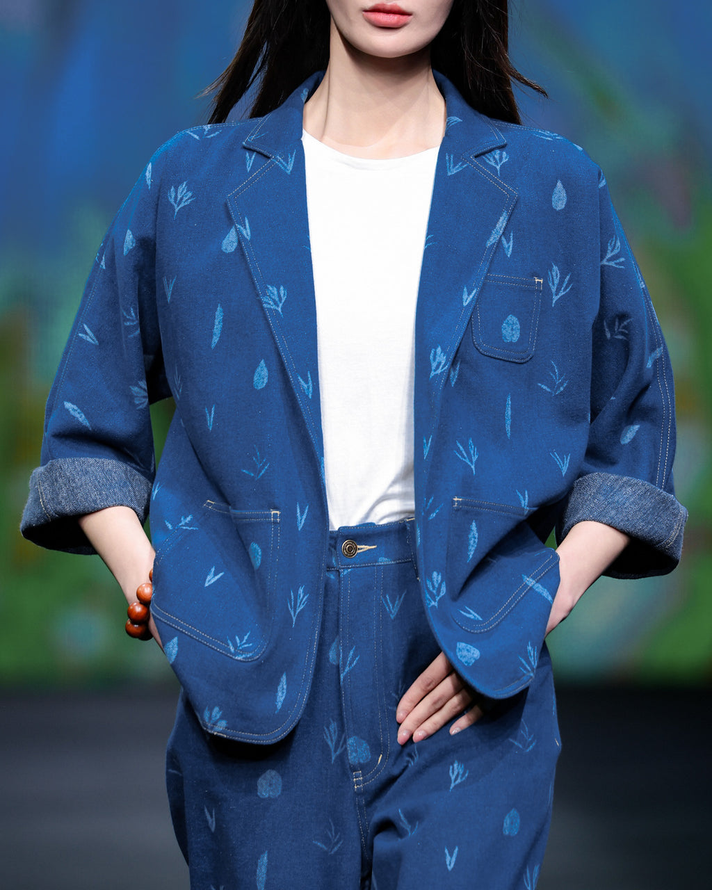 Botanic Print Blue Denim Kimono-2