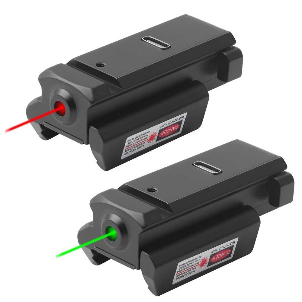Tactical USB rechargeable airsoft pistol laser sight in black emitting a bright targeting beam