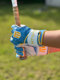 Boston City light blue and white long cuff batting glove made of premium leather