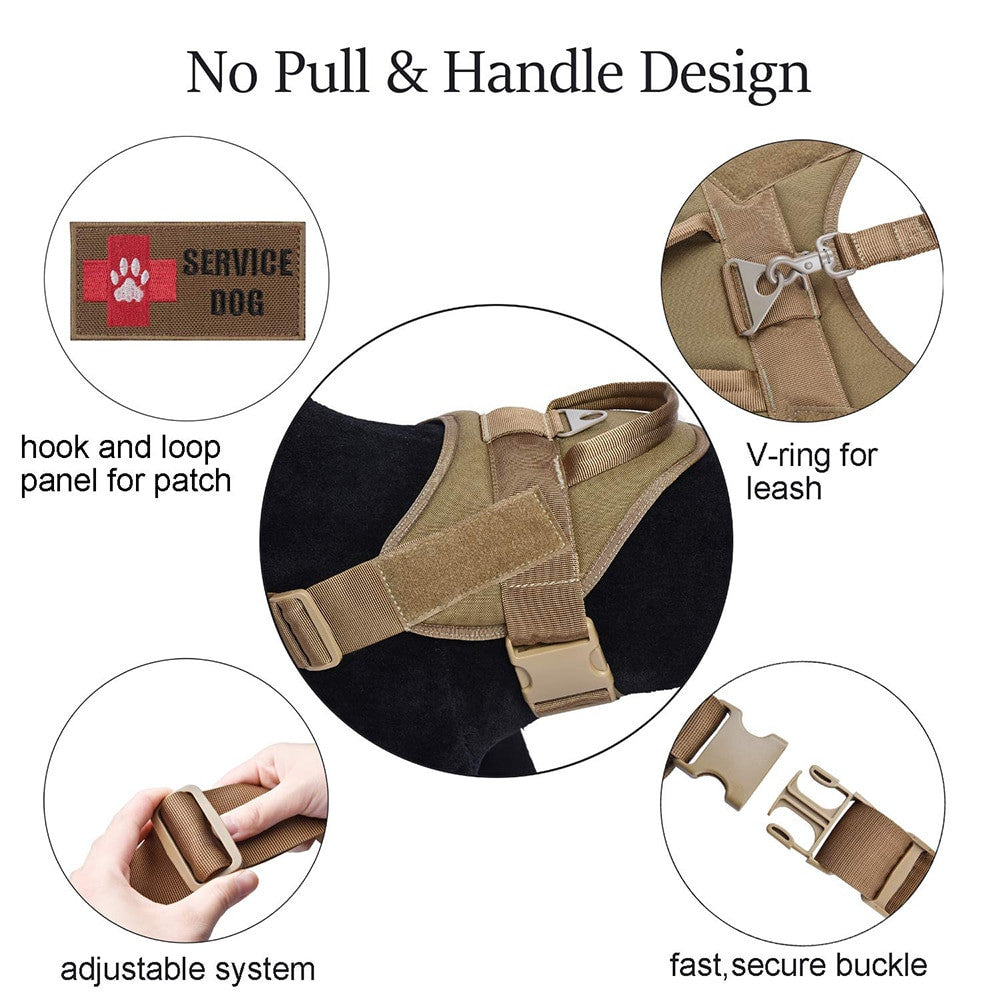 Military tactical dog harness vest made of heavy duty solid colored nylon for working K9s — view 3
