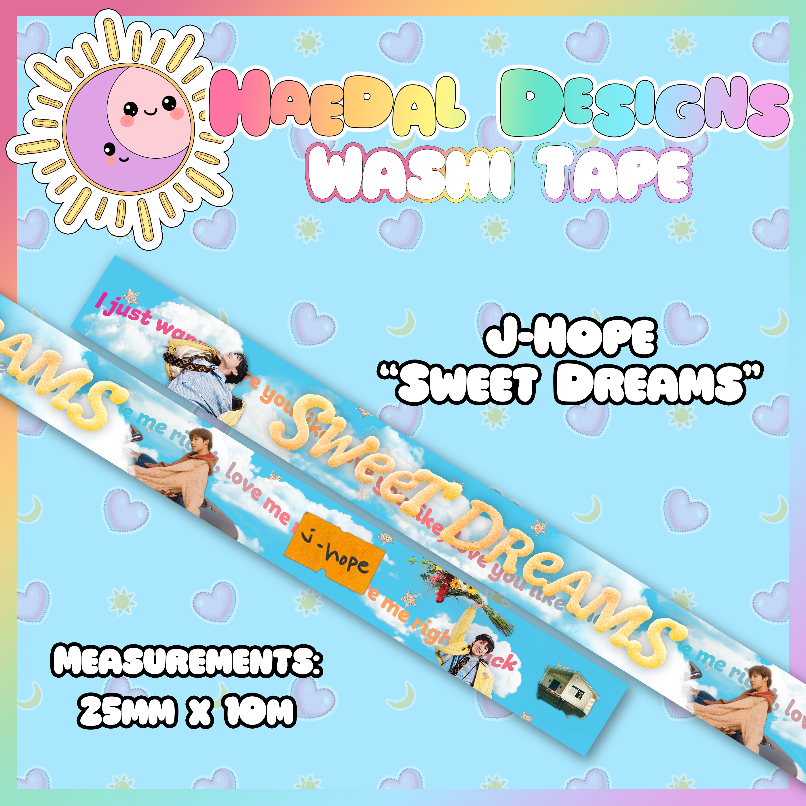 Sweet Dreams 25mm washi tape roll featuring dreamy cloud designs and aesthetic lyrics — view 9