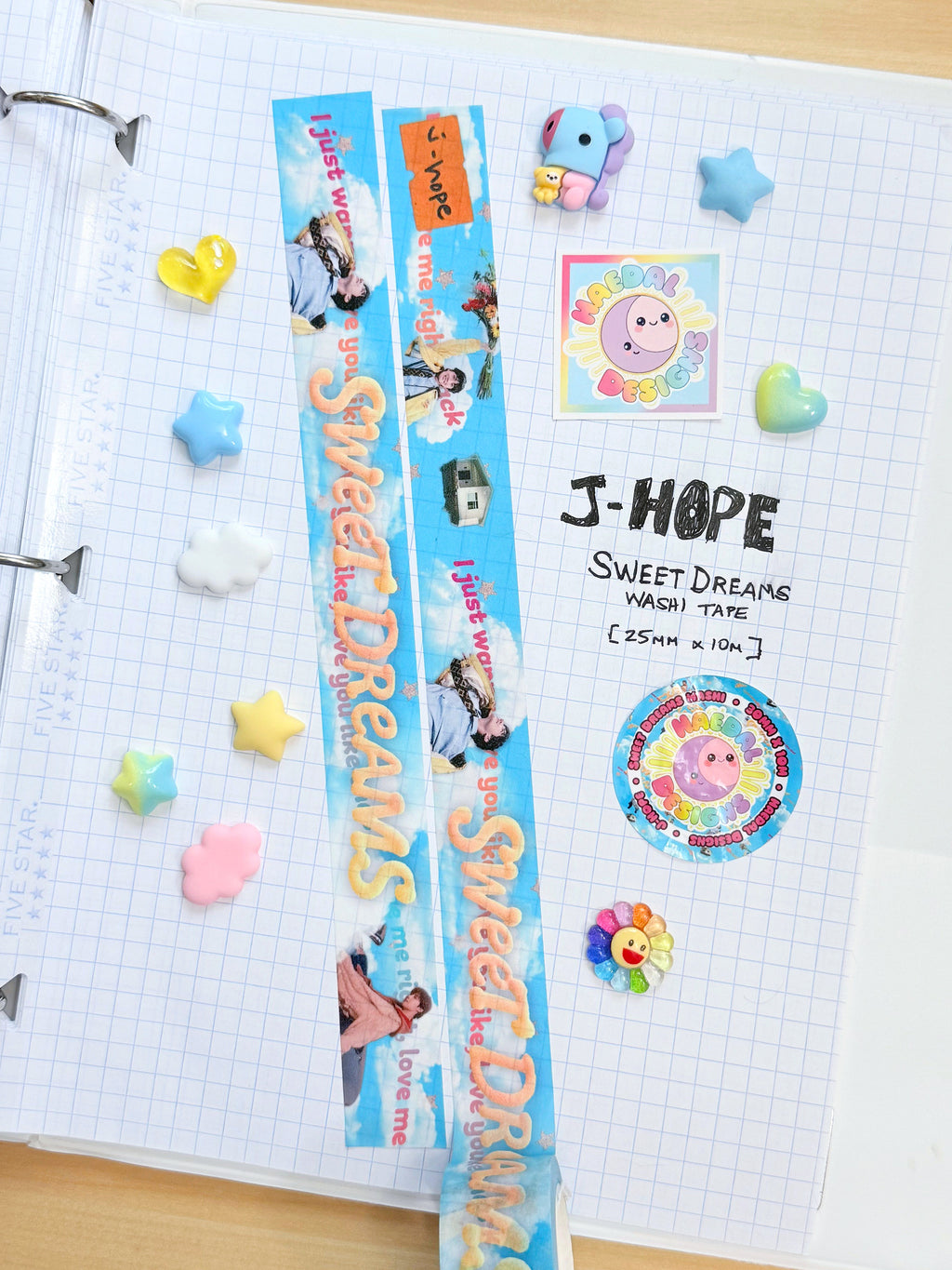 Sweet Dreams 25mm washi tape roll featuring dreamy cloud designs and aesthetic lyrics — view 2