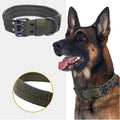 Durable tactical dog collar and leash set in heavy duty nylon with secure metal double buckle