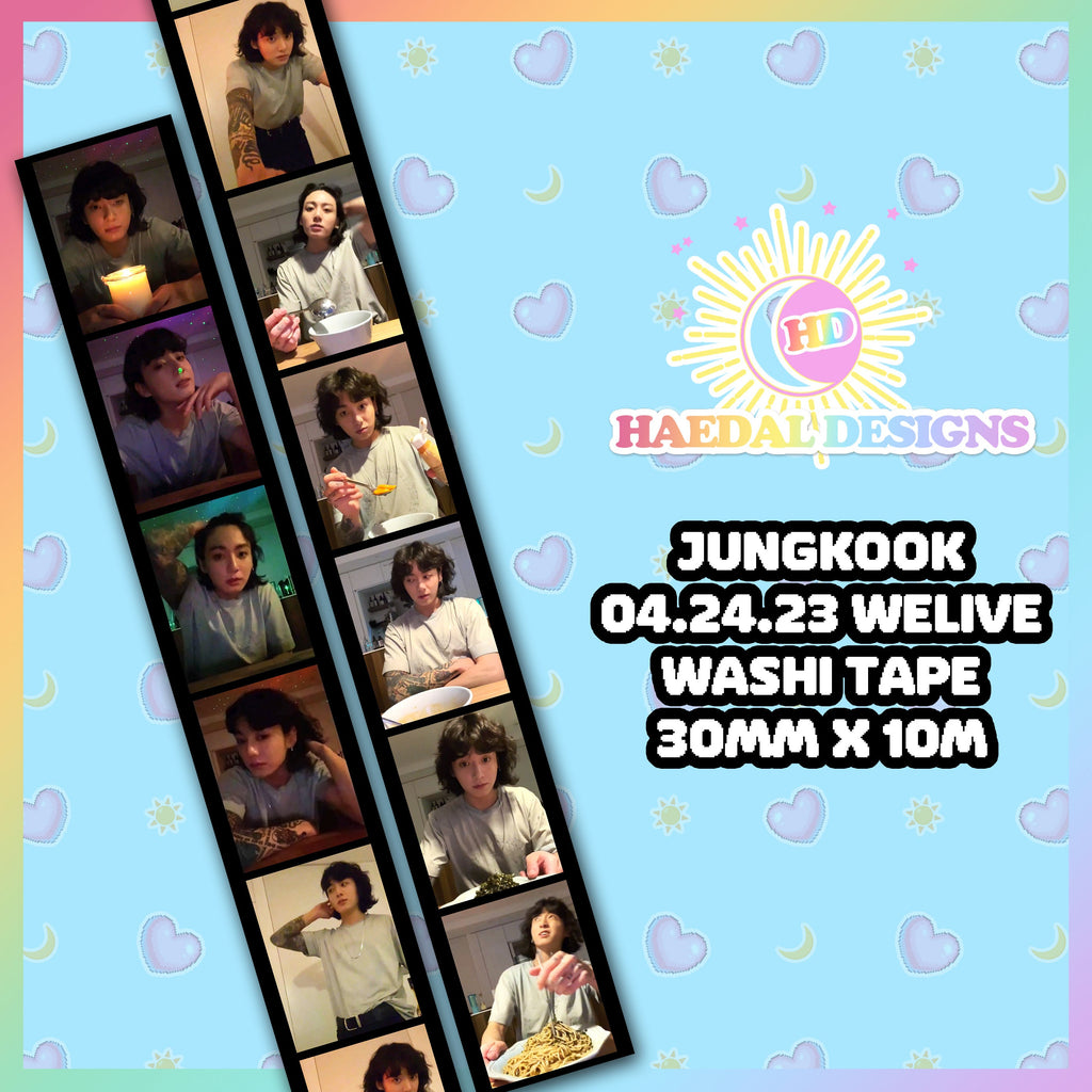 Jungkook WeLive 30mm washi tape roll featuring printed memes for scrapbooking and planner decoration — view 6