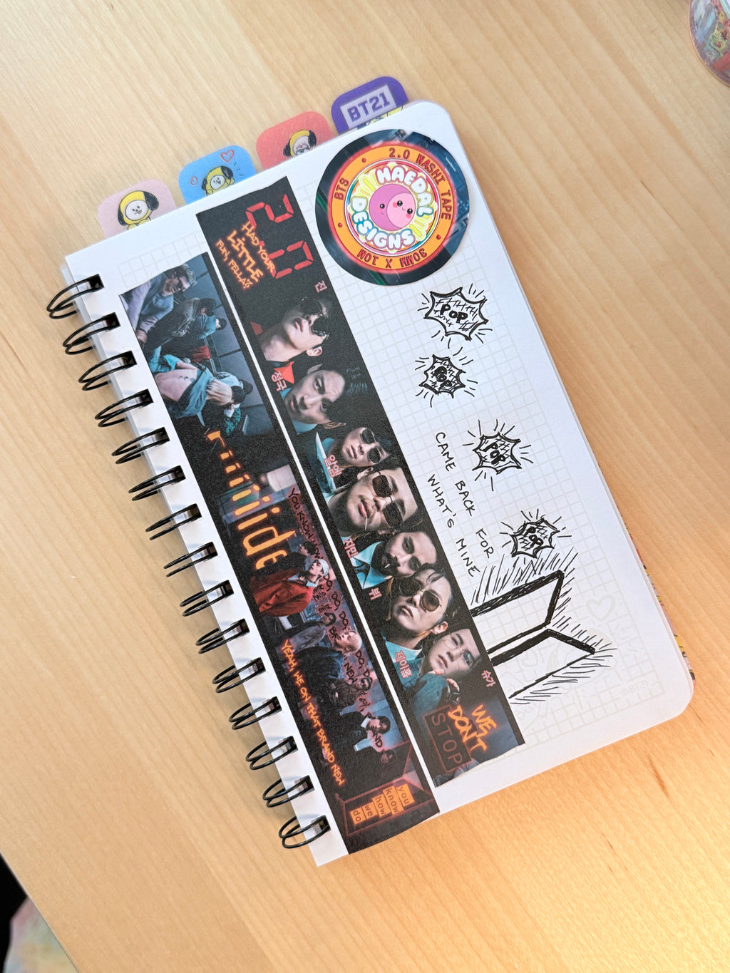 BTS 2.0 Washi Tape roll featuring a wide 30mm dark cinematic design for K-pop journaling — view 5