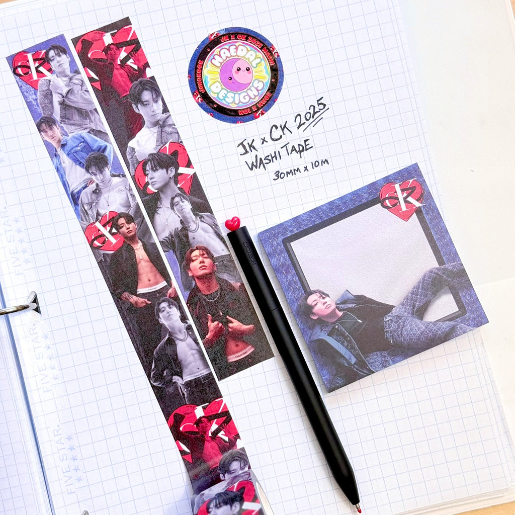 JK x CK adhesive sticky notes with denim texture and heart motif, square notepad stationery pad — view 5