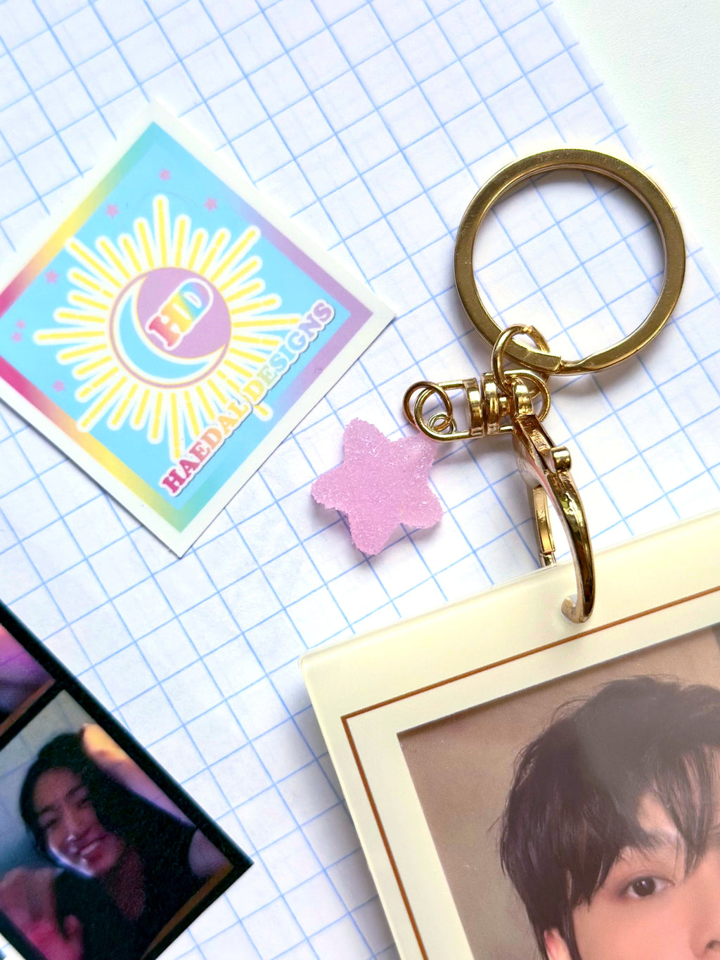 Jungkook Golden acrylic photocard holder keychain with gold ball chain clasp and cute decorative charm — view 11