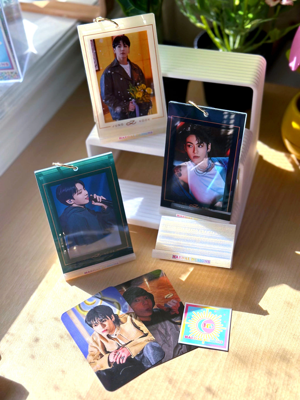 Jungkook Golden acrylic photocard holder keychain with gold ball chain clasp and cute decorative charm — view 15