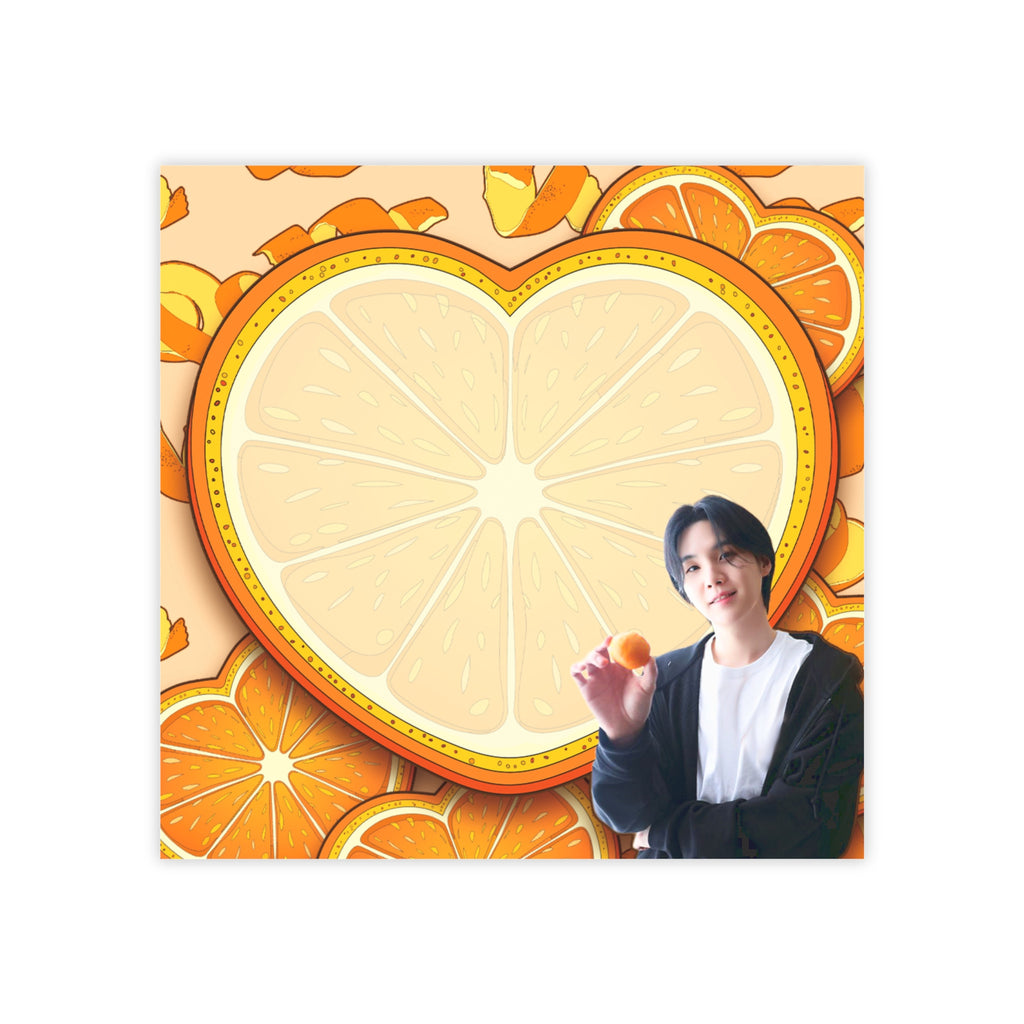 Square Yoongi tangerine heart sticky note pad with cute citrus design for planners and journaling