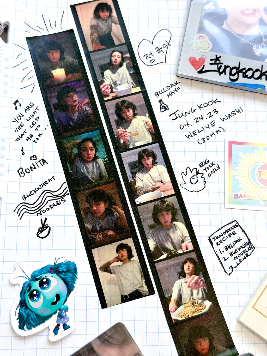 Jungkook WeLive 30mm washi tape roll featuring printed memes for scrapbooking and planner decoration