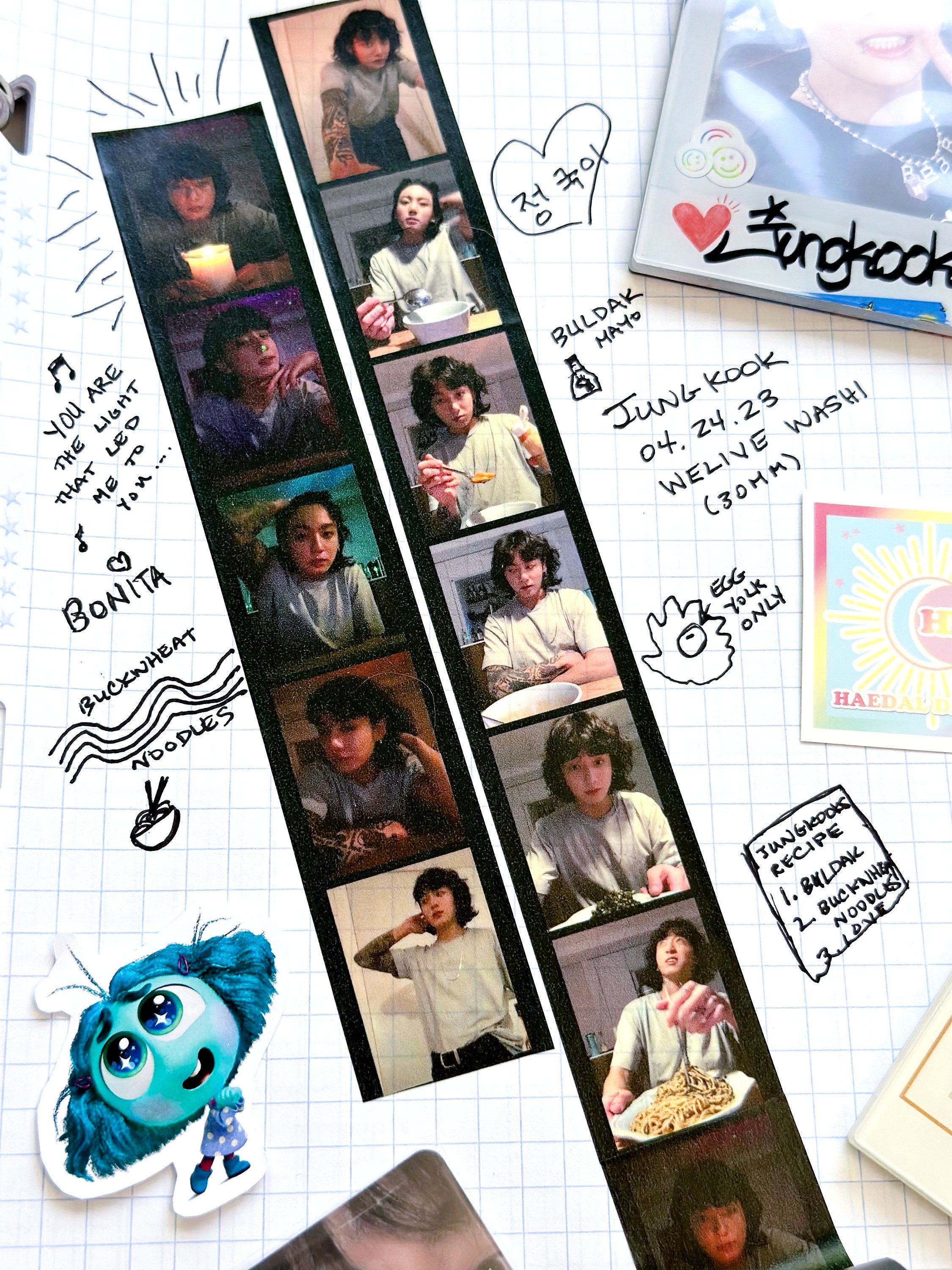 Jungkook WeLive 30mm washi tape roll featuring printed memes for scrapbooking and planner decoration