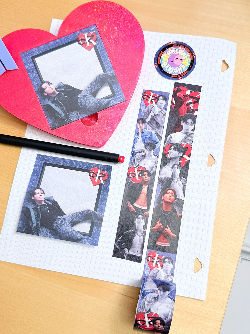 JK x CK adhesive sticky notes with denim texture and heart motif, square notepad stationery pad — view 8