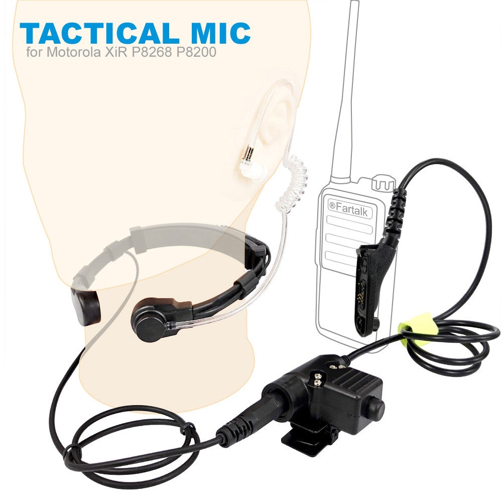 Tactical throat mic headset with acoustic tube earphone and heavy duty U94 PTT button for radios