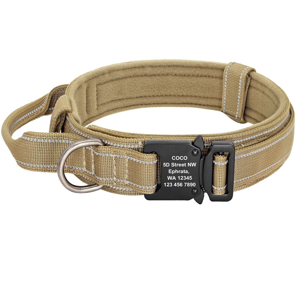 Personalized military tactical dog collar made of durable padded nylon with a quick control handle — view 9