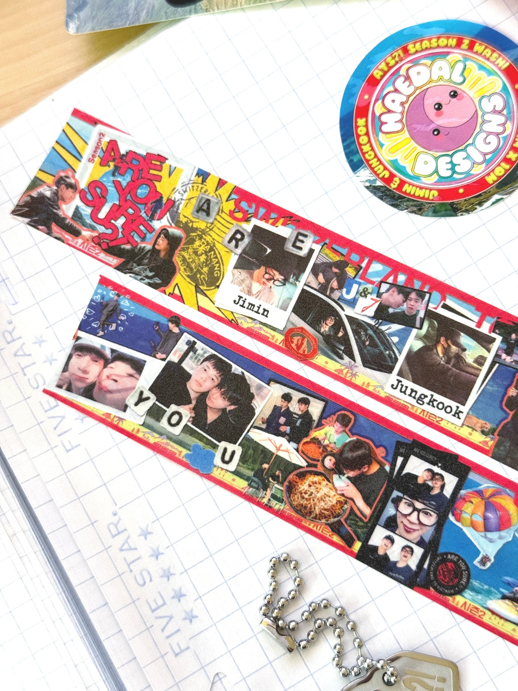 Extra wide 30mm Jimin and Jungkook decorative washi tape roll for aesthetic scrapbooking and journaling — view 5