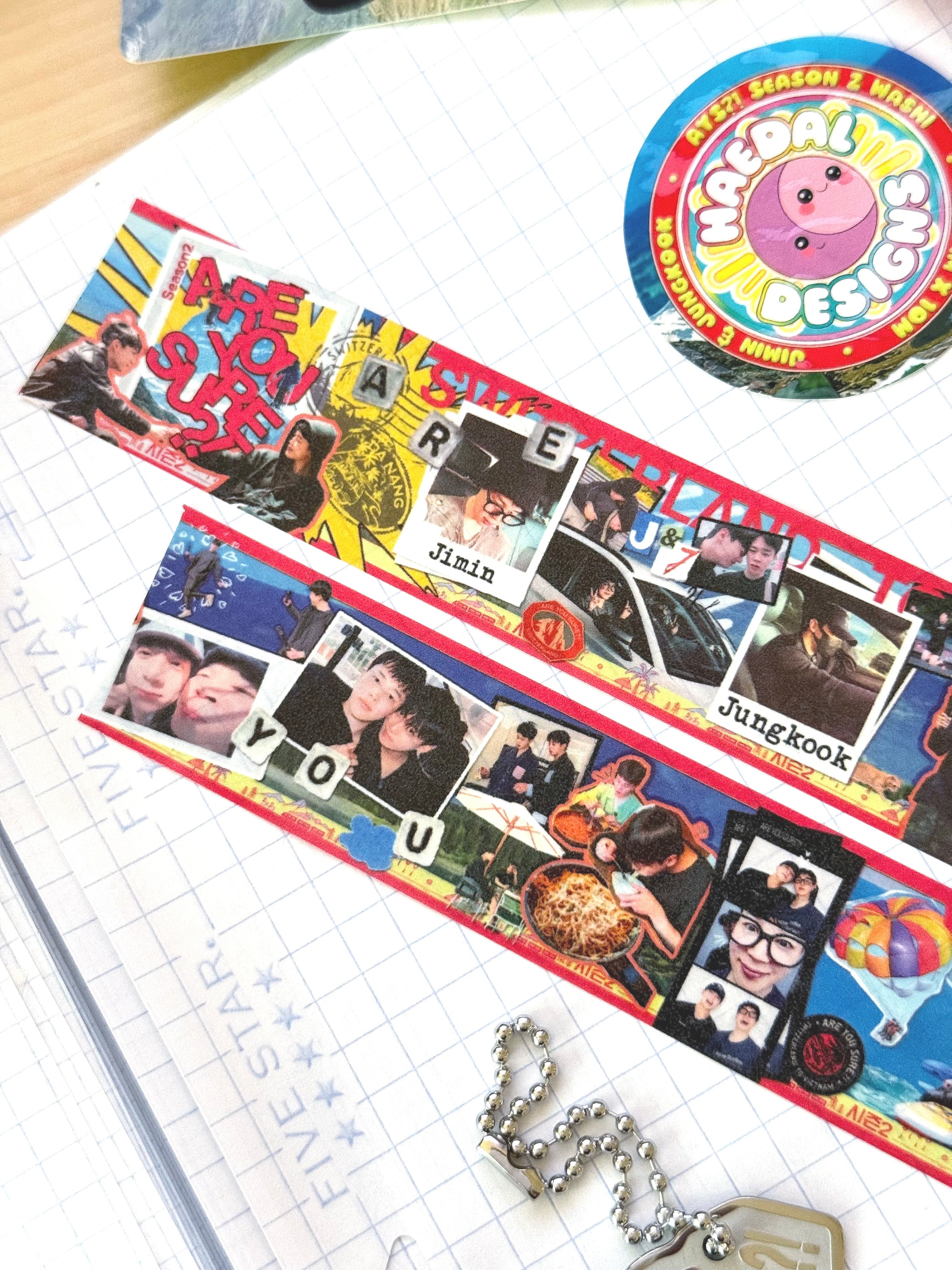 Extra wide 30mm Jimin and Jungkook decorative washi tape roll for aesthetic scrapbooking and journaling — view 5