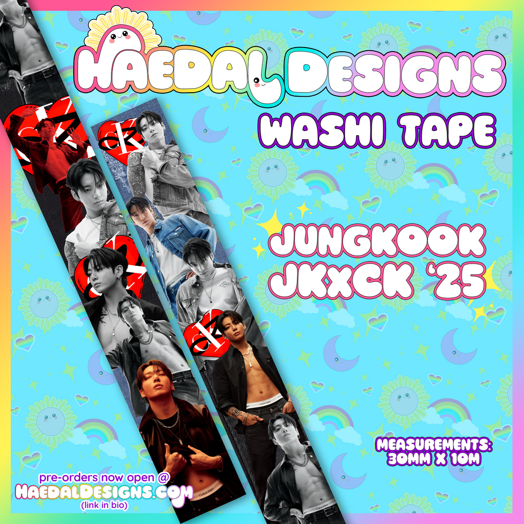 Jungkook JKxCK 2025 washi tape roll featuring blue denim texture and red heart logo — view 6