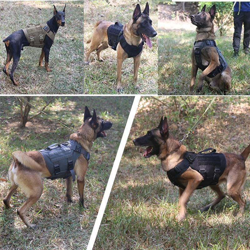 Military tactical dog harness in heavy-duty nylon featuring adjustable straps and a padded vest design — view 6