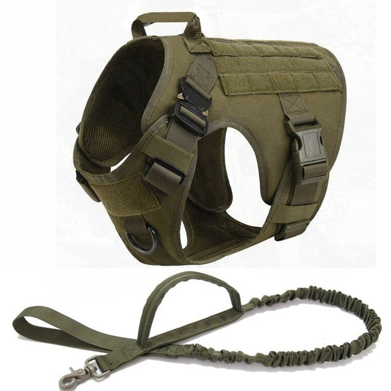 Military tactical dog harness in heavy-duty nylon featuring adjustable straps and a padded vest design — view 16